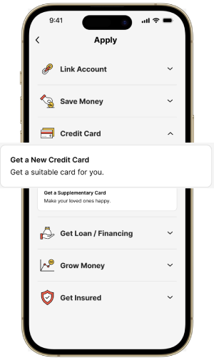 Step 2 - Tap Get a New Credit Card in AmOnline App