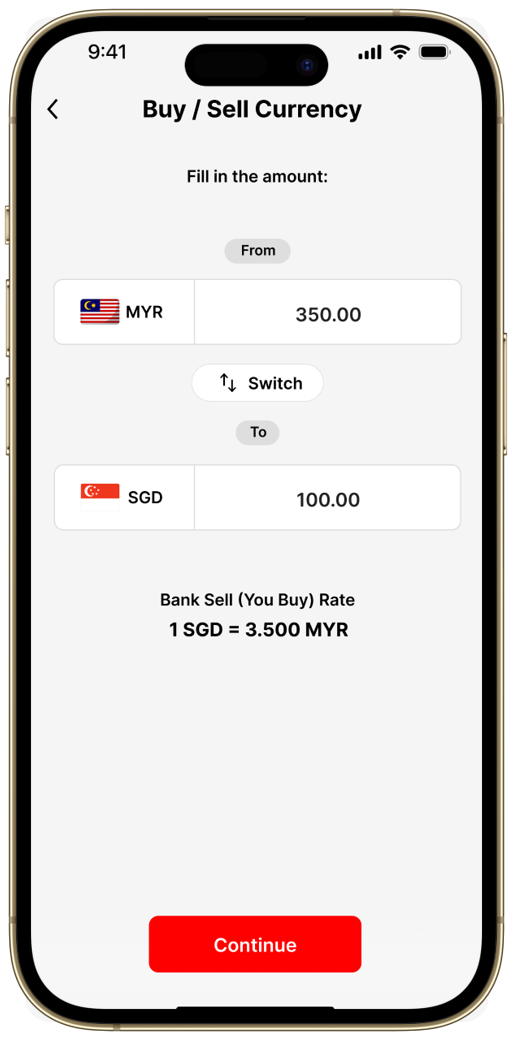 Step3-FX at live rates via Foreign Currencies in AmOnline App